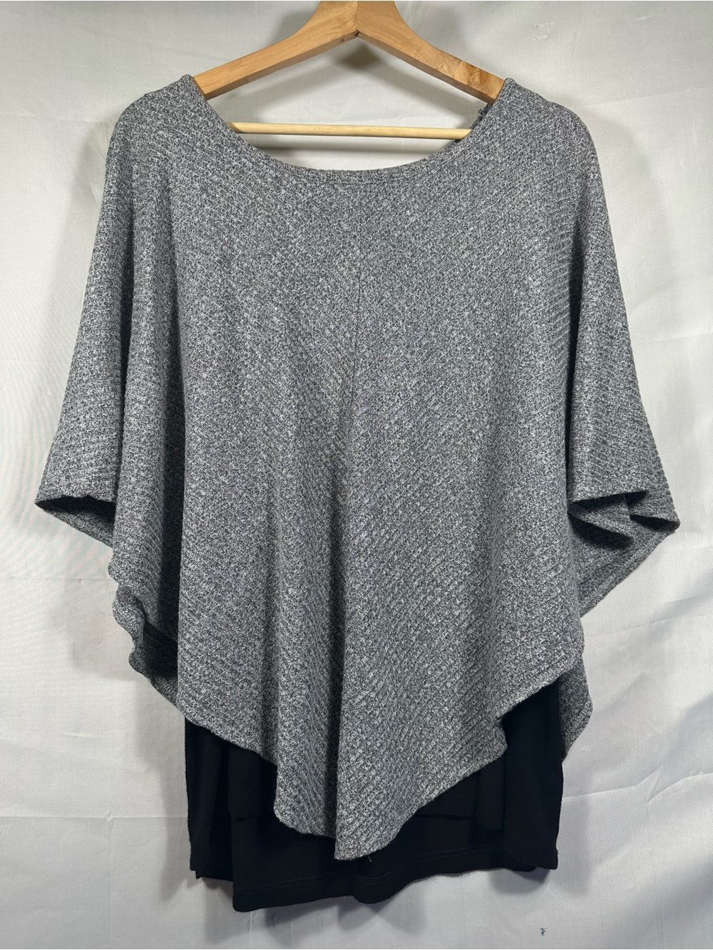 AB Studio Heather Gray Poncho Style shirt over tank